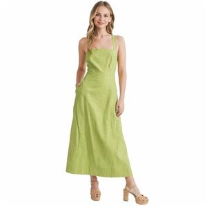 Mila Mae, NWT Linen-Cotton Blend  Square Neck Chartreuse Green, Size S